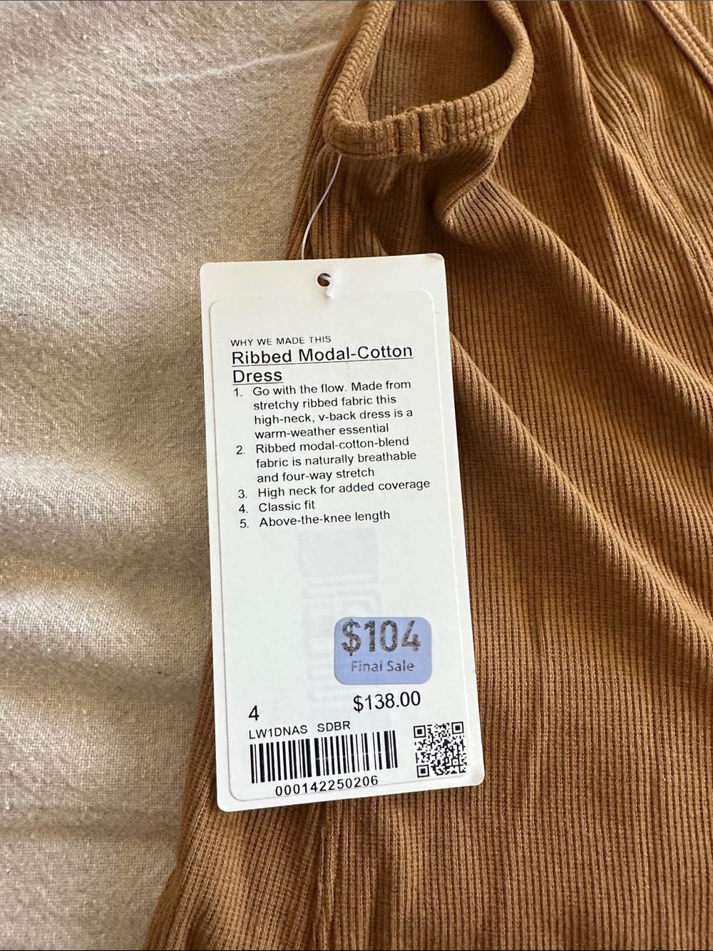 lululemon athletica Sleeveless A-Line Mini Dress in Camel Brown - Picture 3 of 3